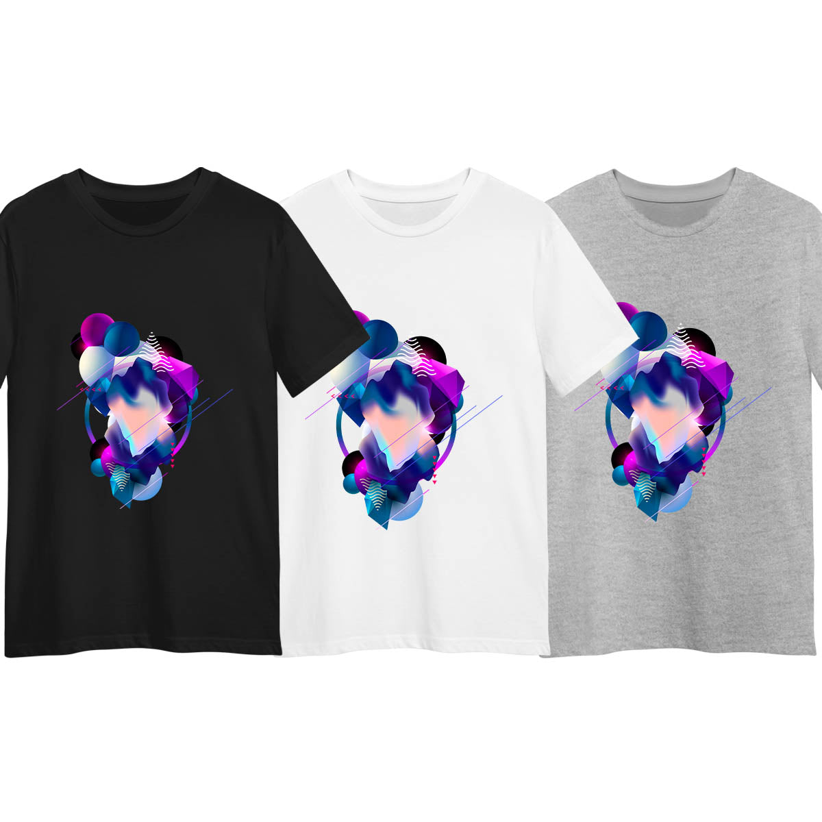 Floating 3D Fluid Abstract T-Shirt – Unique Geometric Elements Graphic Tee