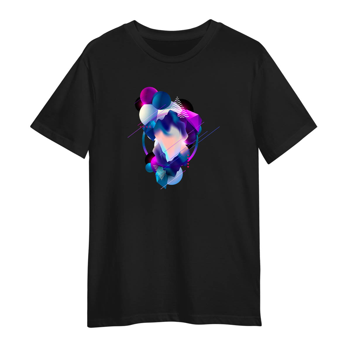 Floating 3D Fluid Abstract T-Shirt – Unique Geometric Elements Graphic Tee