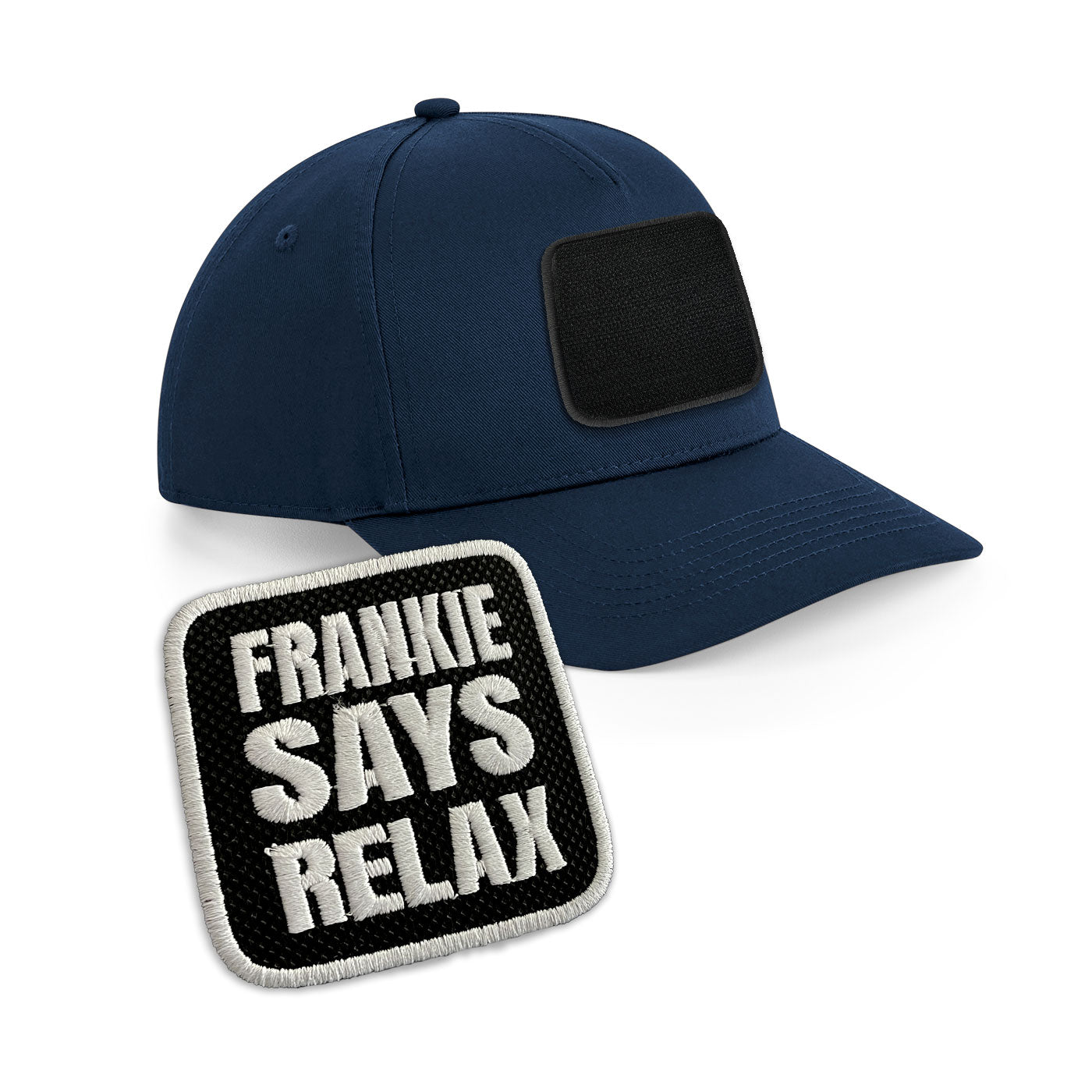 Frankie Says Relax Cap Embroidered Velcro Patch Hat Black, White, Grey