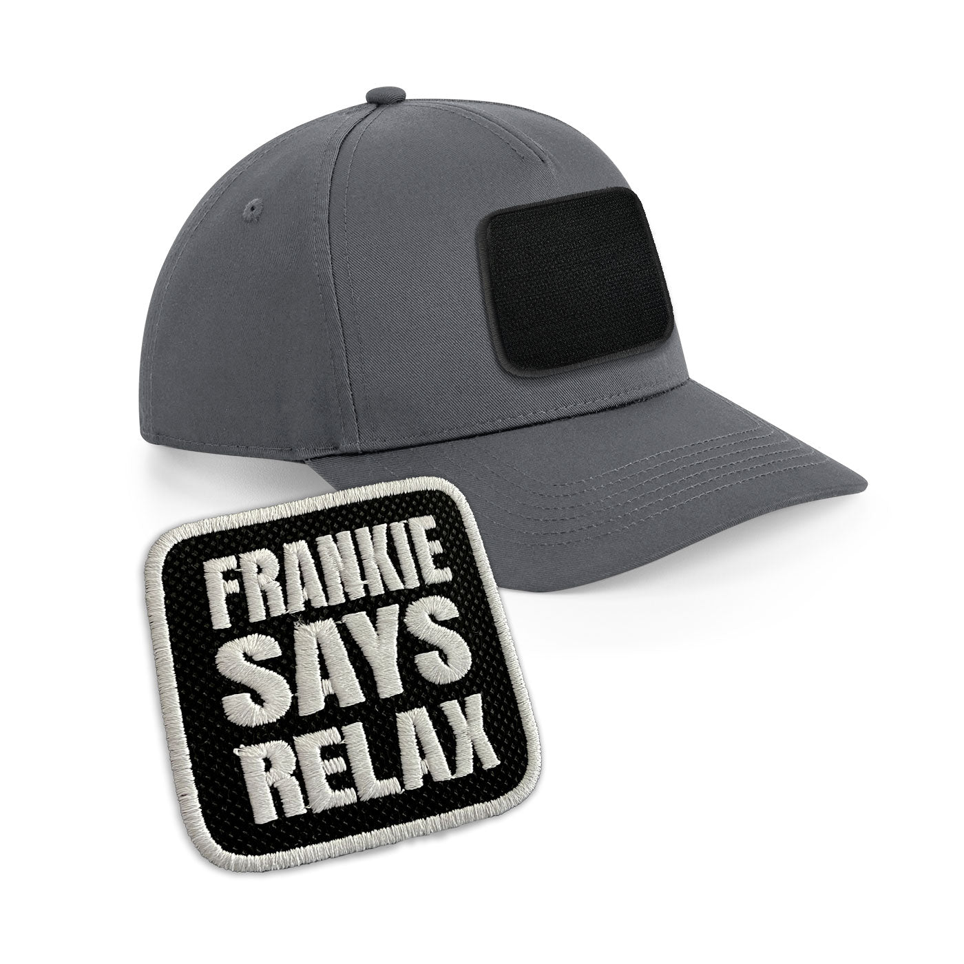 Frankie Says Relax Cap Embroidered Velcro Patch Hat Black, White, Grey