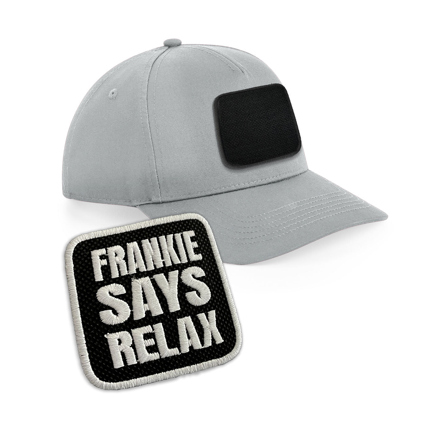 Frankie Says Relax Cap Embroidered Velcro Patch Hat Black, White, Grey