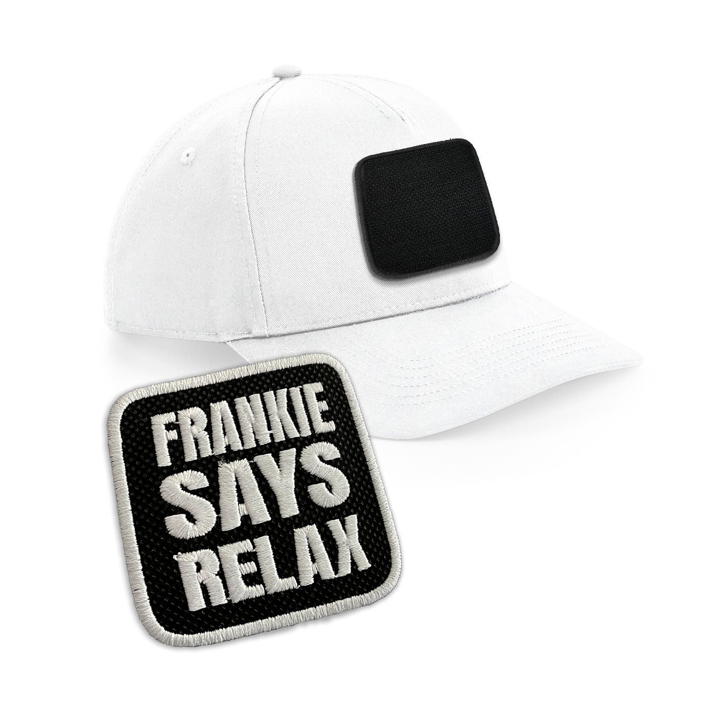 Frankie Says Relax Cap Embroidered Velcro Patch Hat Black, White, Grey