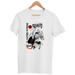 Japanese Anime Demon Slayer Tanjiro And Nezuko Kimetsu no Yaiba Adult Unisex White T-shirt