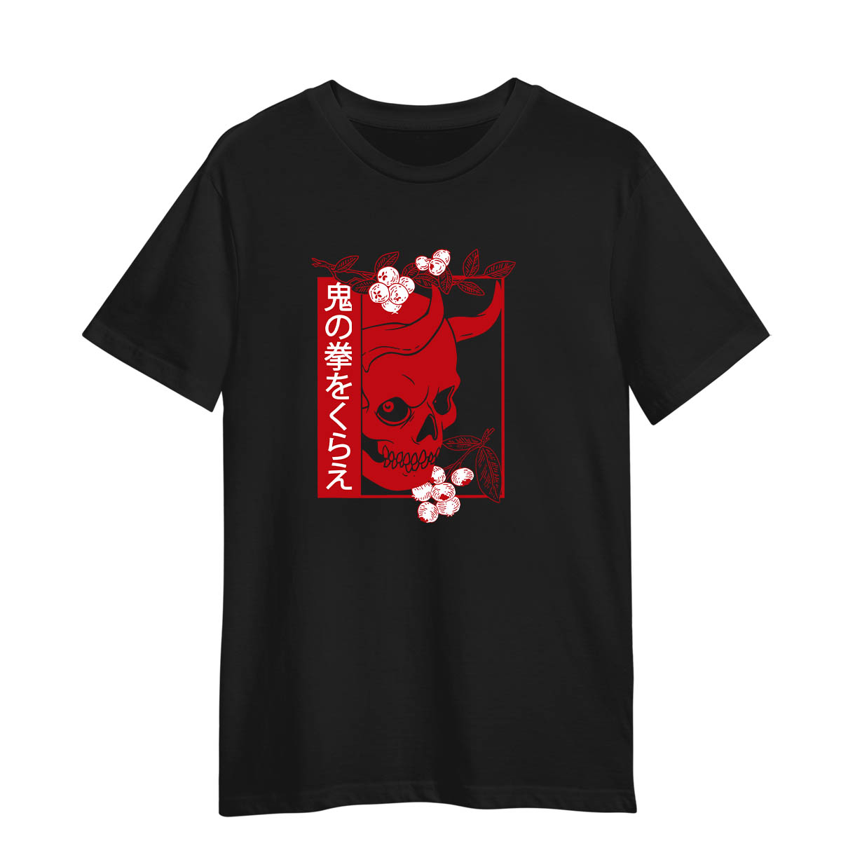 Japanese Demon Art Face Skull Devil Oni Harajuku Aesthetic Adult Unisex Black T-shirt