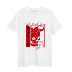 Japanese Demon Art Face Skull Devil Oni Harajuku Aesthetic Adult Unisex White T-shirt