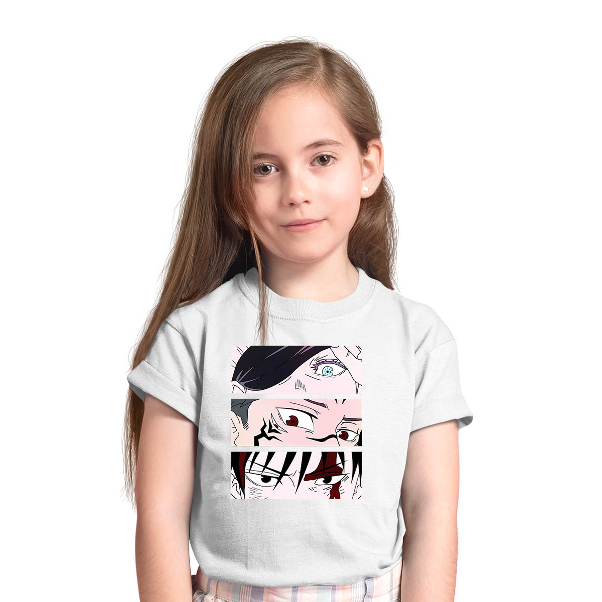 Jujutsu Kaisen Kawaii Satoru Gojo Yuji Itadori Sukuna Eyes Manga Anime White T-shirt for Kids