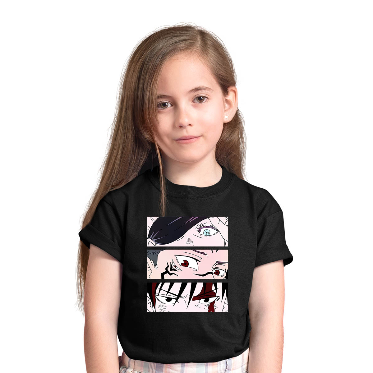 Jujutsu Kaisen Kawaii Satoru Gojo Yuji Itadori Sukuna Eyes Manga Anime Black T-shirt for Kids