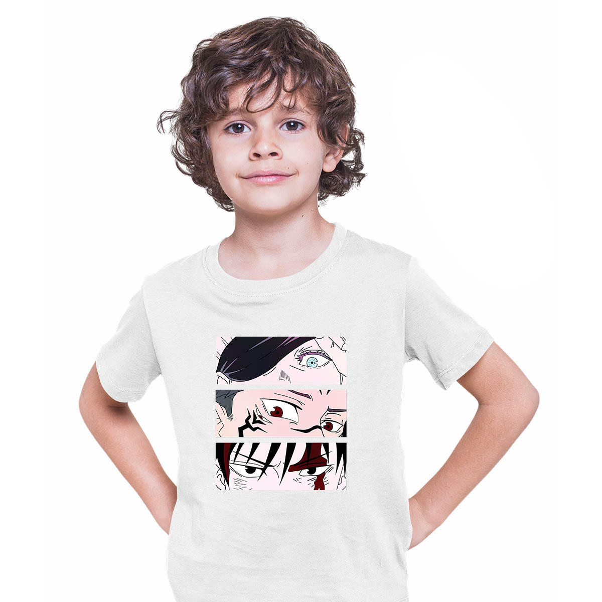 Jujutsu Kaisen Kawaii Satoru Gojo Yuji Itadori Sukuna Eyes Manga Anime White T-shirt for Kids