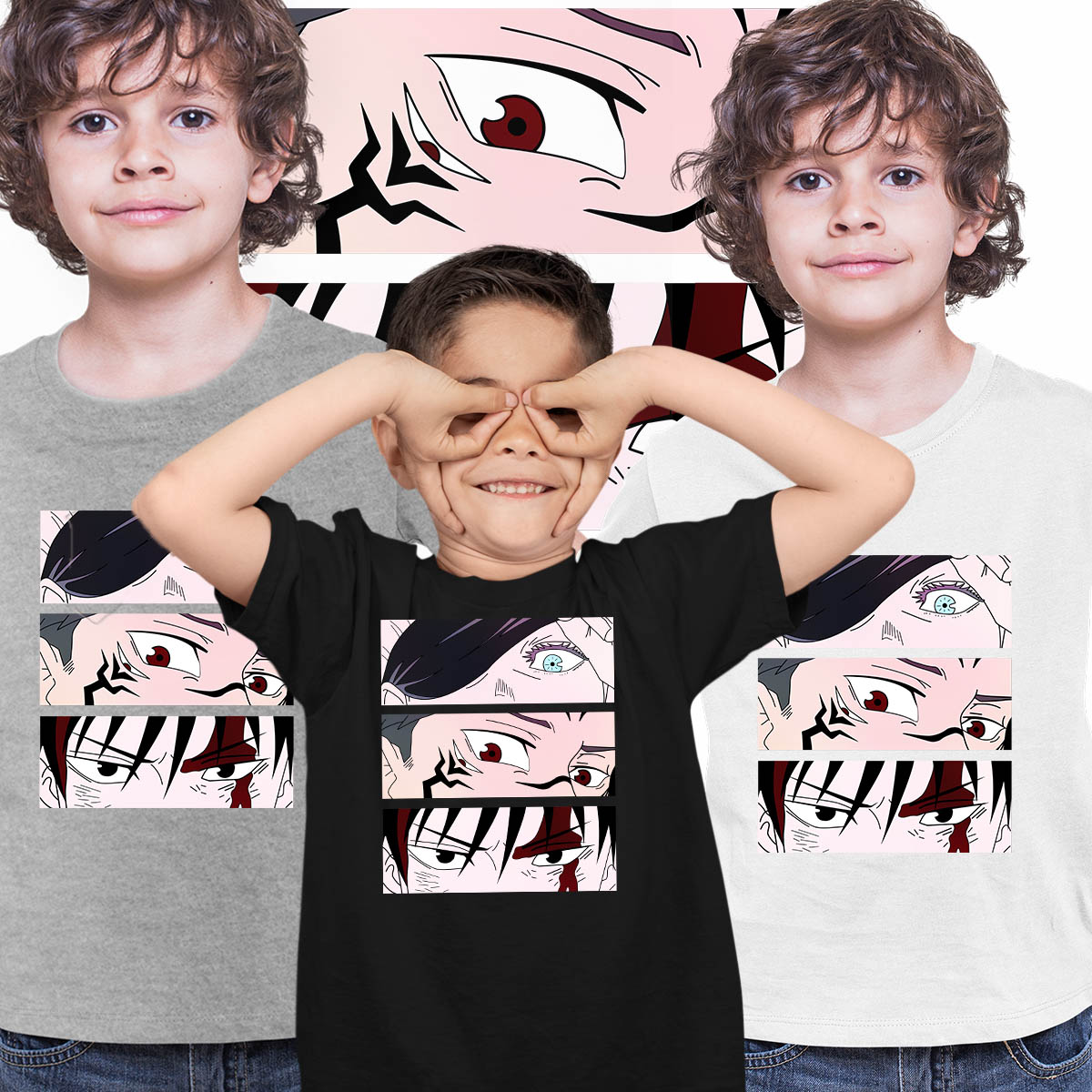 Jujutsu Kaisen Kawaii Satoru Gojo Yuji Itadori Sukuna Eyes Manga Anime T-shirt for Kids