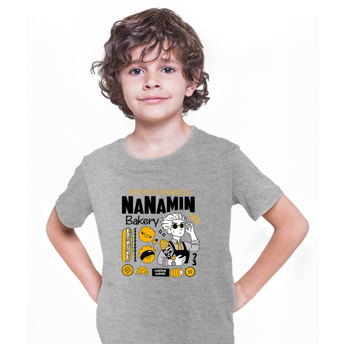 Jujutsu Kaisen Tokyo's Famous Nanamin Bakery Anime Manga Grey T-shirt for Kids