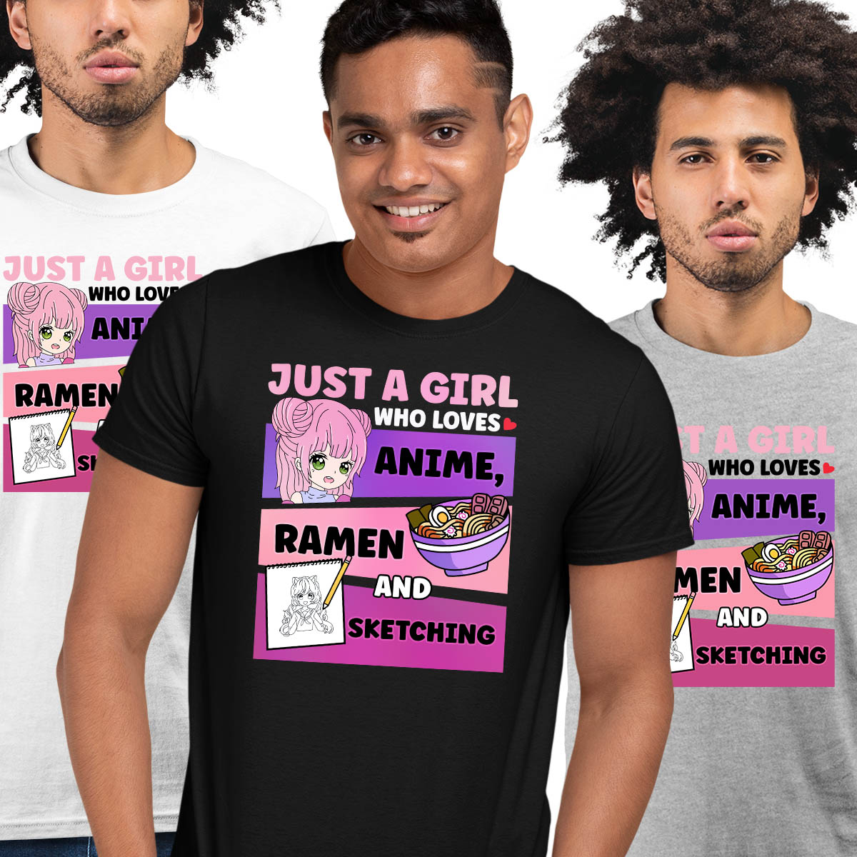 Just A Girl Who Loves Anime Ramen And Sketching Girl Anime Harajuku Adult Unisex T-shirt