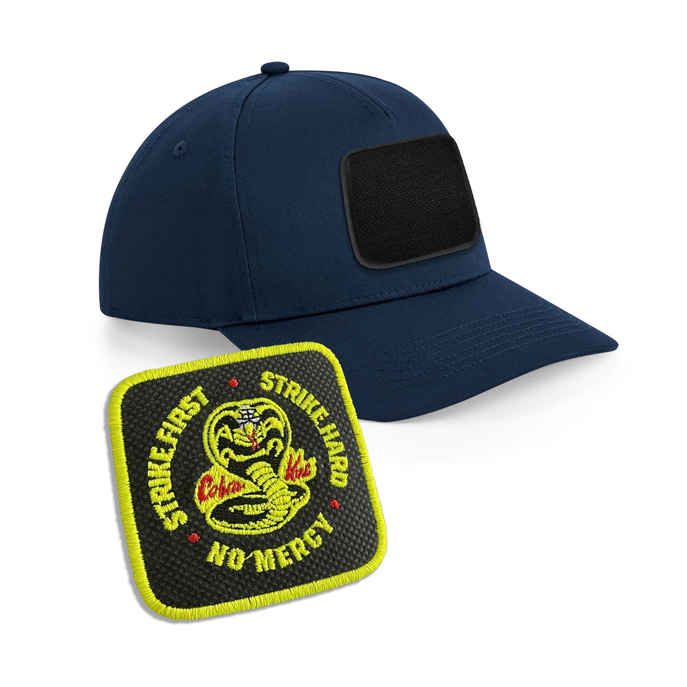 Cobra Kai Strike Hard Cap Embroidered Velcro Patch Hat Black, White, Grey