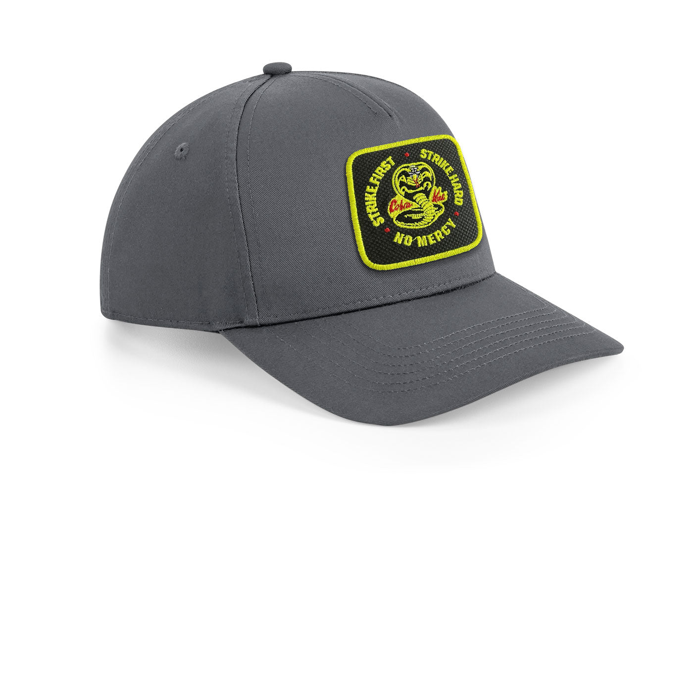 Cobra Kai Strike Hard Cap Embroidered Velcro Patch Hat Black, White, Grey