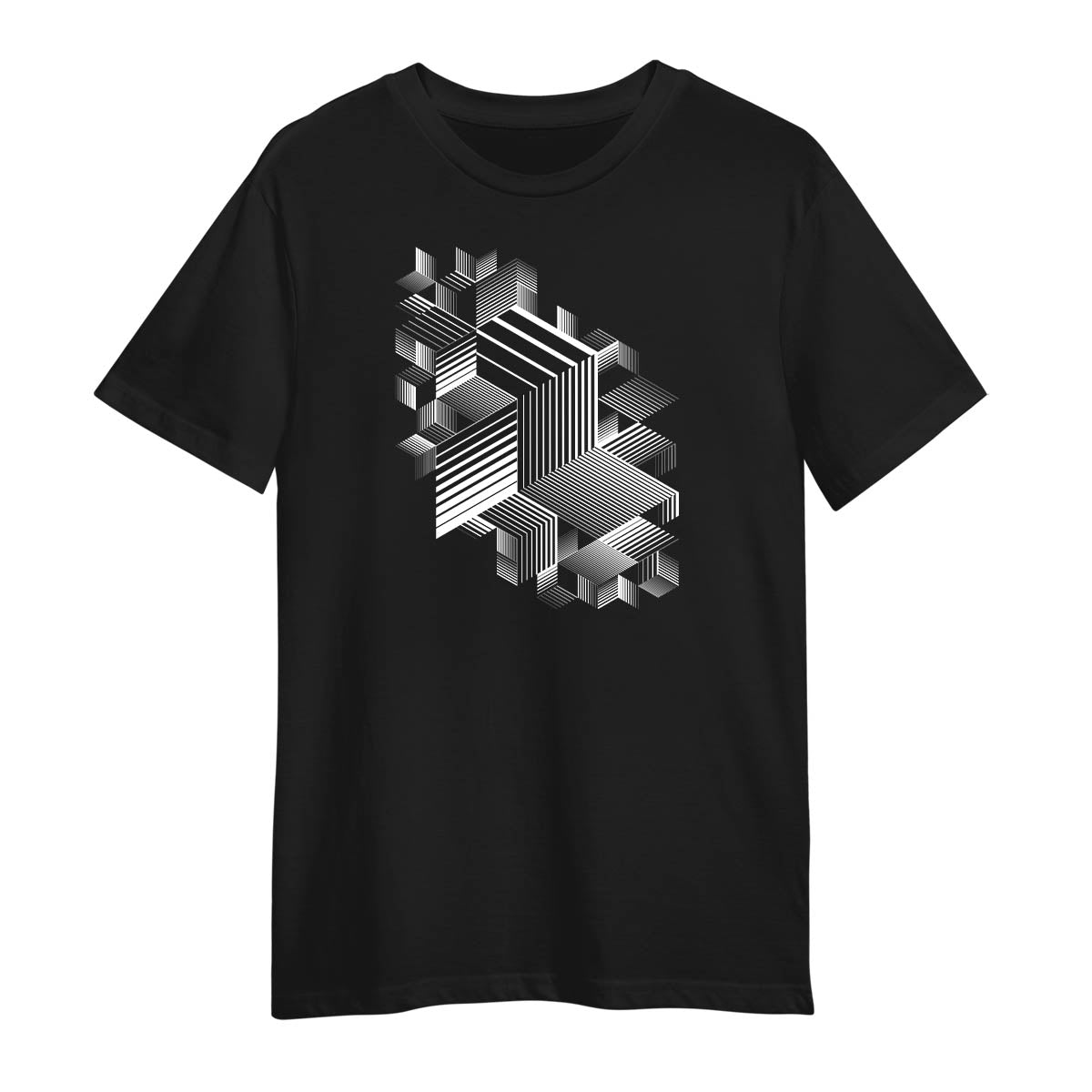 Linear Striped T-Shirt Retro Style Abstract 3D Dimensional Black