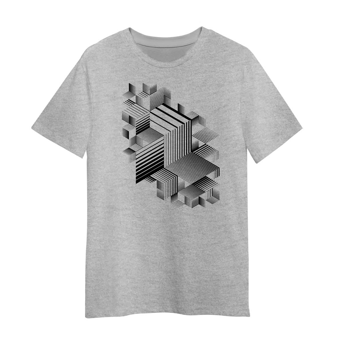 Linear Striped T-Shirt Retro Style Abstract 3D Dimensional Grey