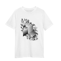 Linear Striped T-Shirt Retro Style Abstract 3D Dimensional White