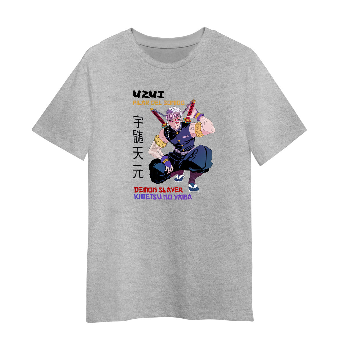 Uzui Pilar Del Sonido Demon Slayer Kimetsu No Yaiba Anime Adult Unisex Grey T-shirt