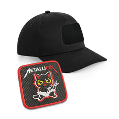 Metal Cat Cap Embroidered Velcro Patch Heavy Metal Rock Hat Black, White, Grey