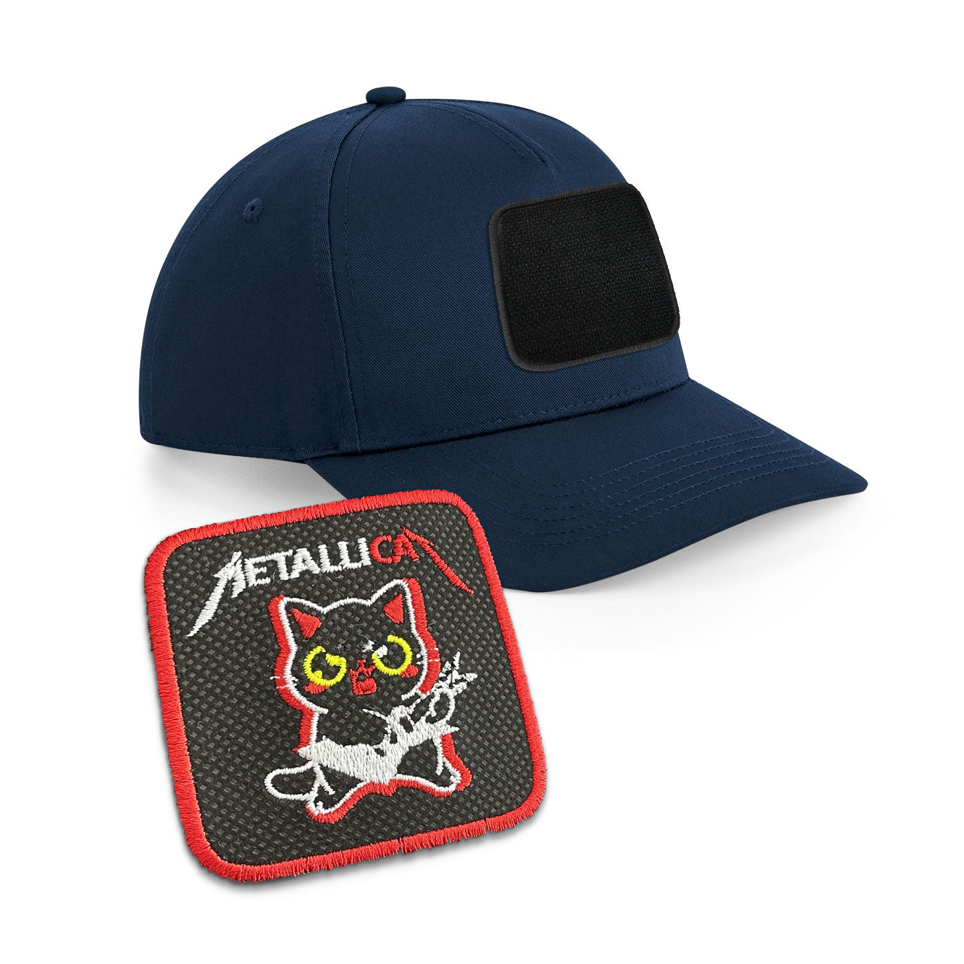 Metal Cat Cap Embroidered Velcro Patch Heavy Metal Rock Hat Black, White, Grey