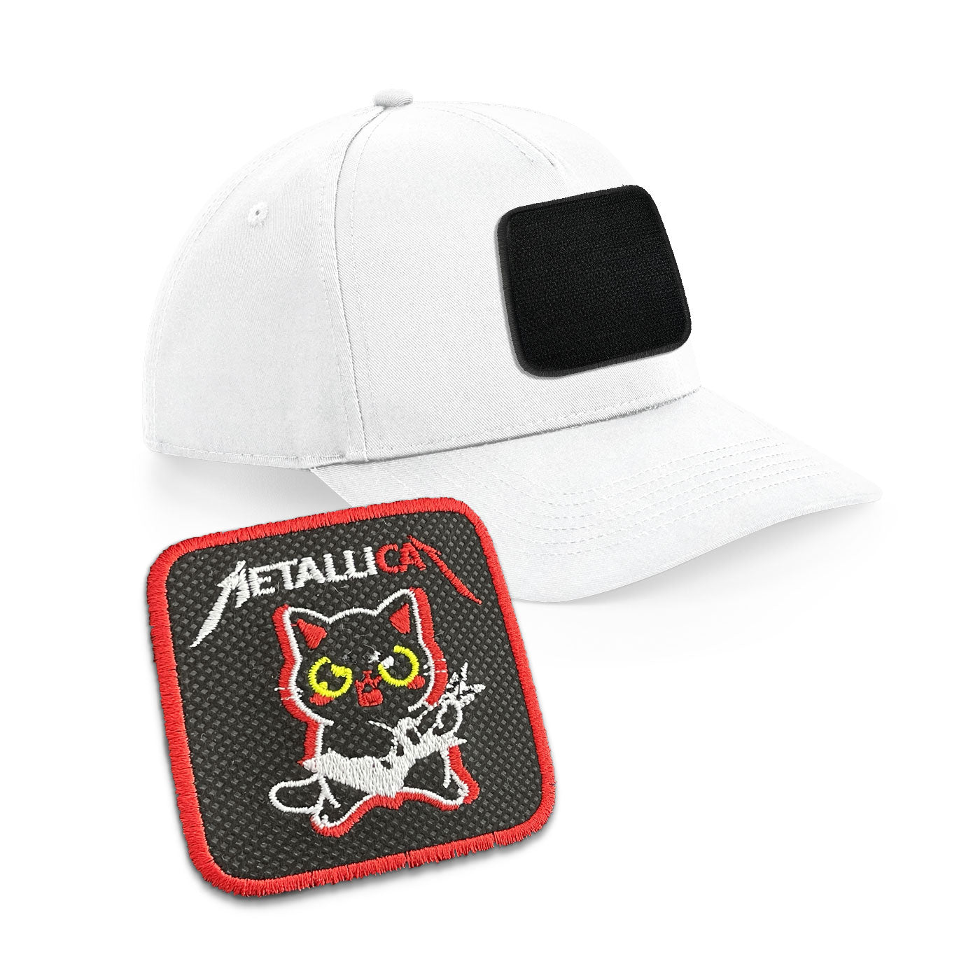 Metal Cat Cap Embroidered Velcro Patch Heavy Metal Rock Hat Black, White, Grey