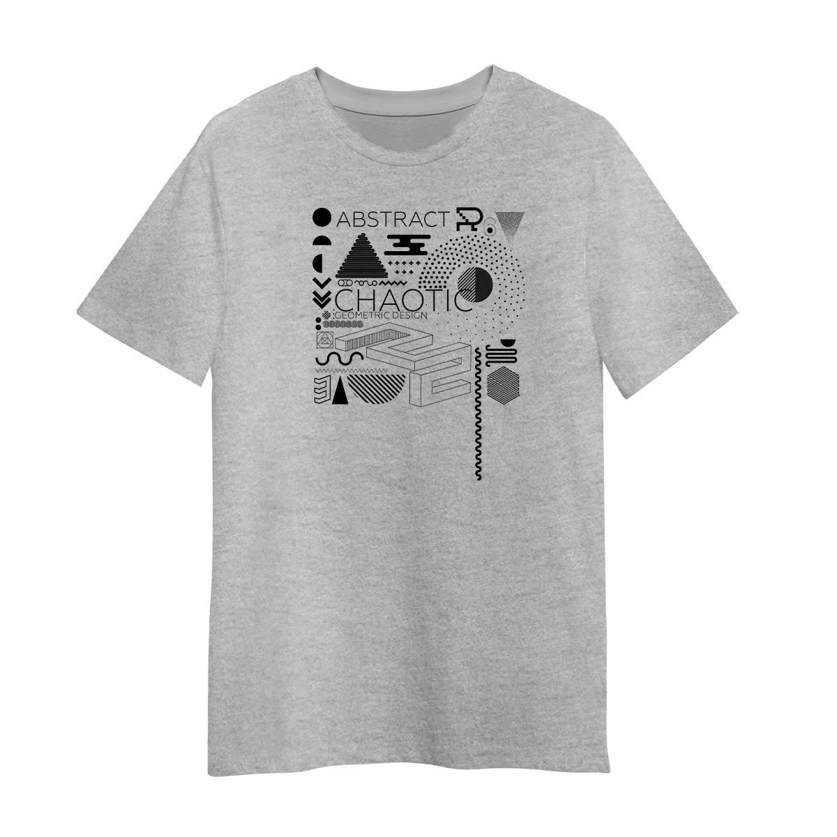 Modern Geometric Abstract Art T-Shirt Grey – Unique Composition Design, Unisex Tee