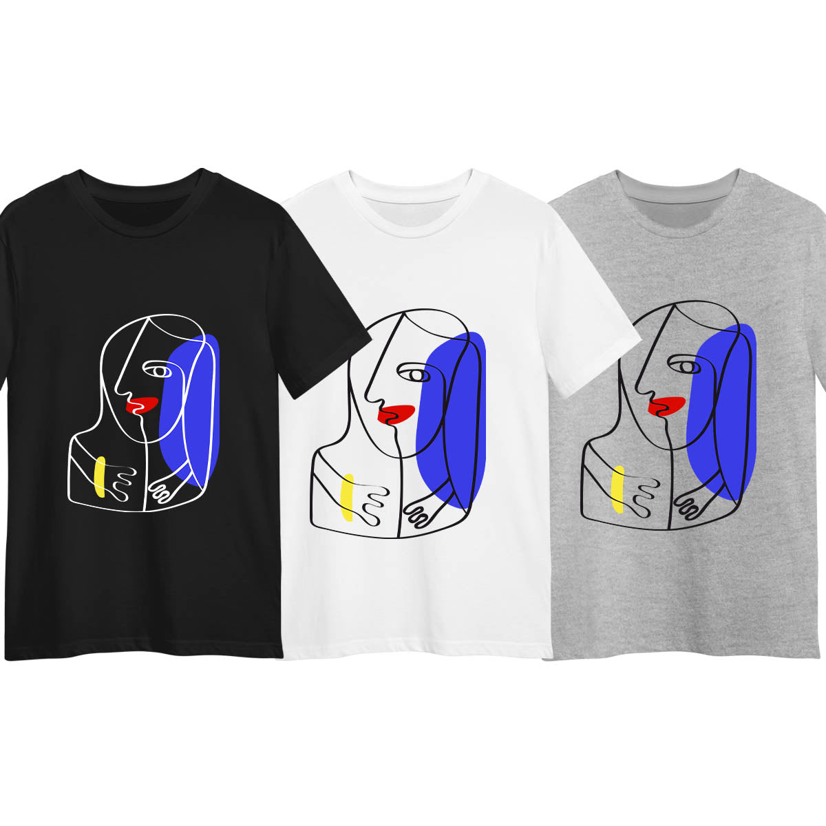 Modern Minimalist Abstract Portrait T-Shirt Unique One Line Art Graphic Tee