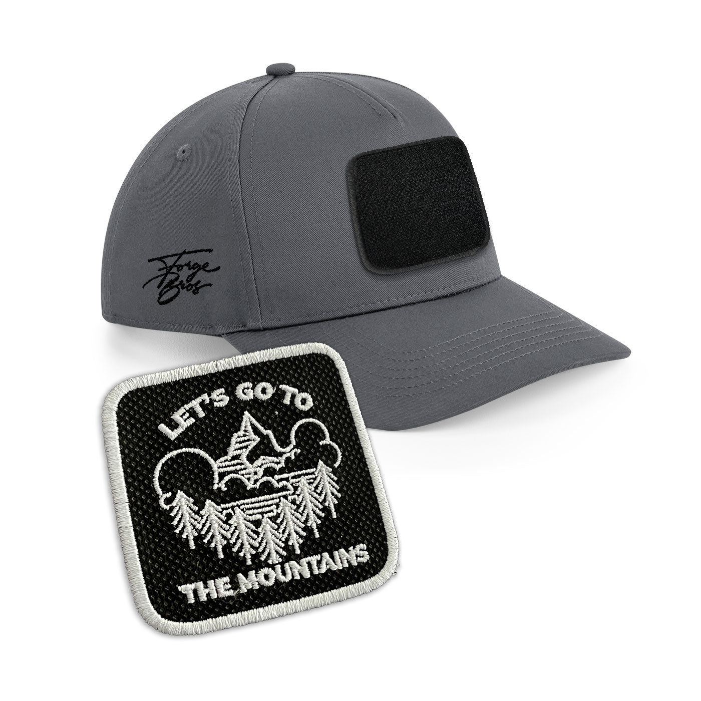 Mountains Outdoor Cap Embroidered Velcro Patch Hat Black, White, Grey