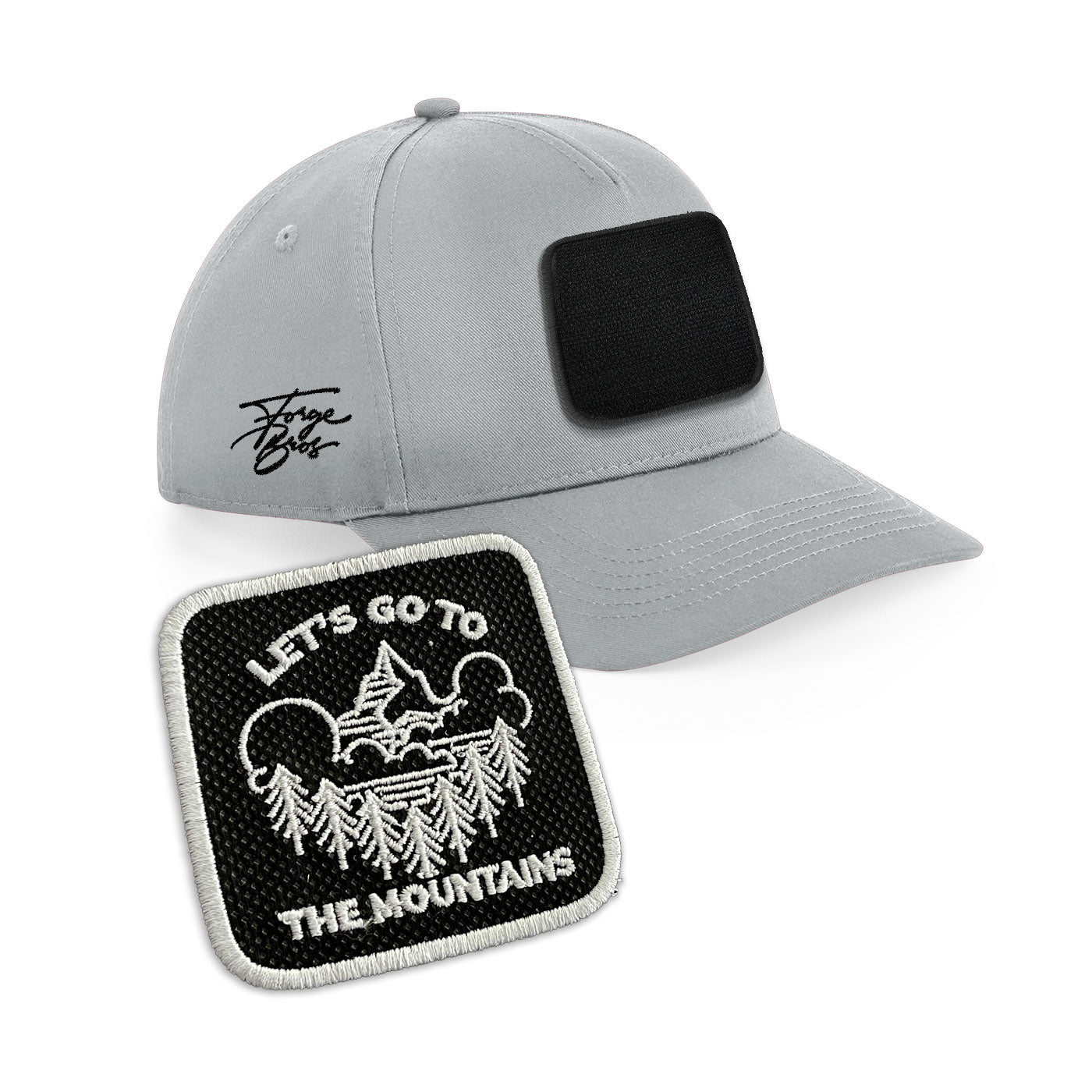 Mountains Outdoor Cap Embroidered Velcro Patch Hat Black, White, Grey