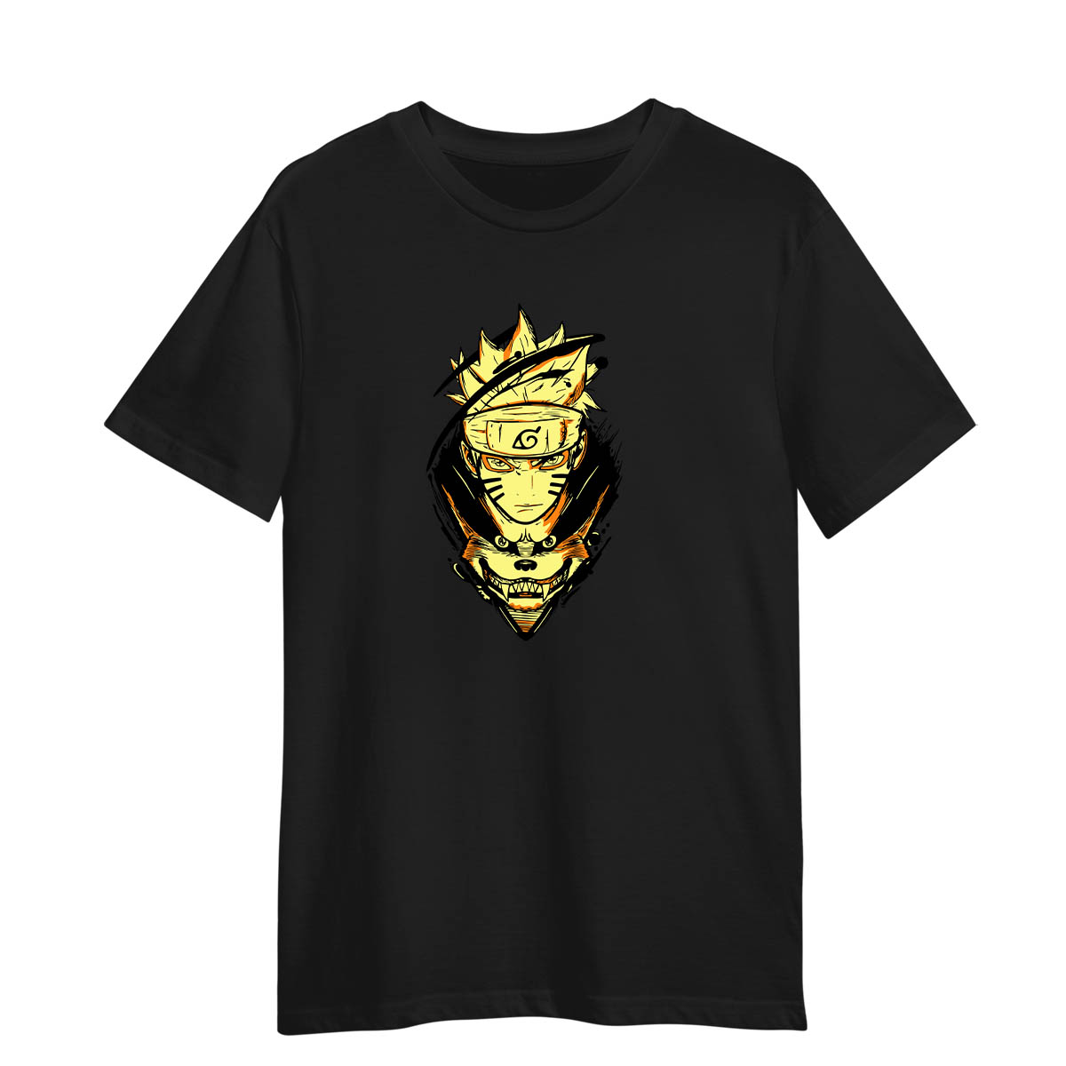 Naruto And Kurama The Nine-Tailed Demon Fox Anime Manga Gift Adult Unisex Black T-shirt