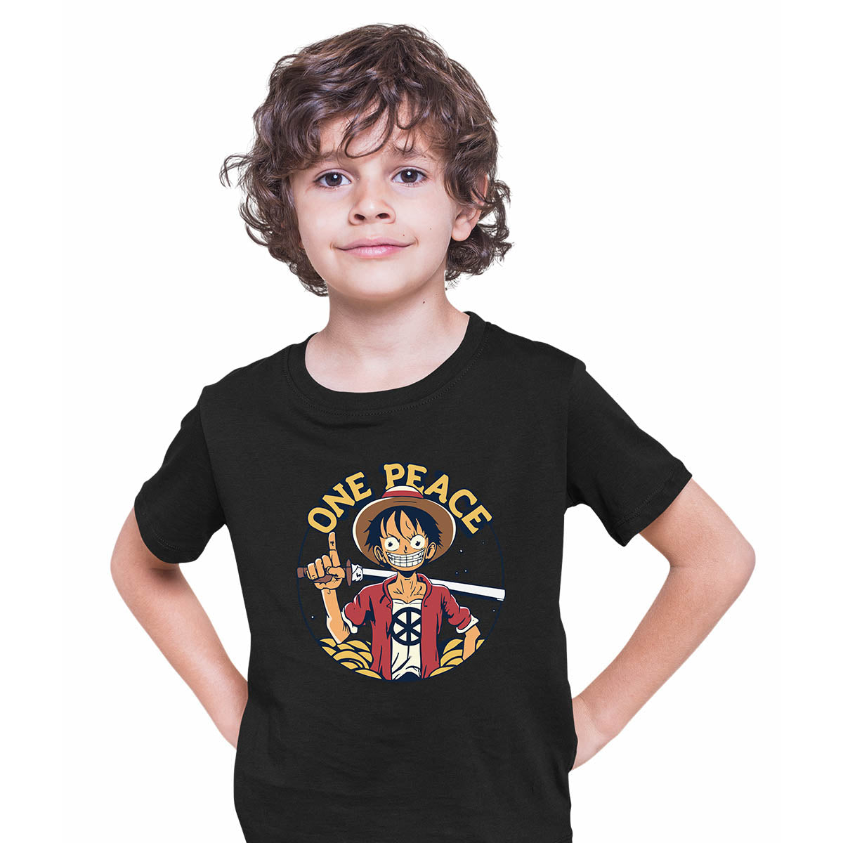 One Peace Monkey D. Luffy Funny One Piece Anime Manga Black T-shirt for Kids
