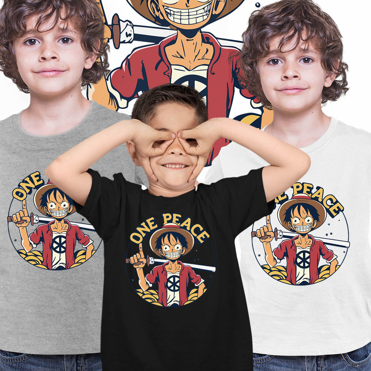 One Peace Monkey D. Luffy Funny One Piece Anime Manga  T-shirt for Kids