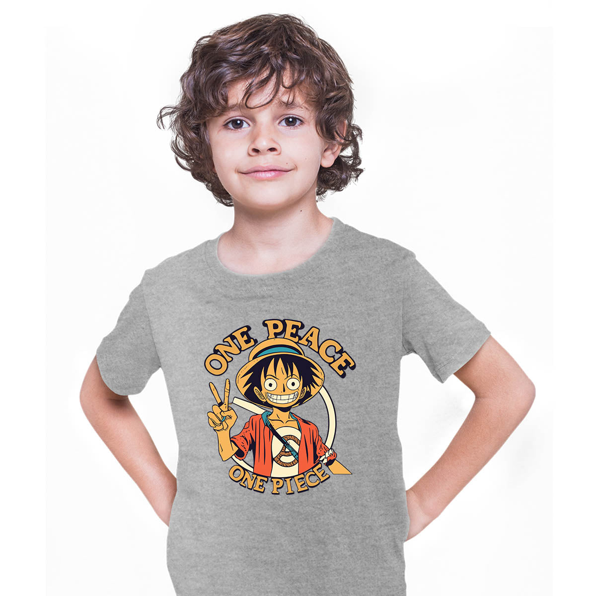 One Peace Monkey D. Luffy One Piece Anime Manga Grey T-shirt for Kids