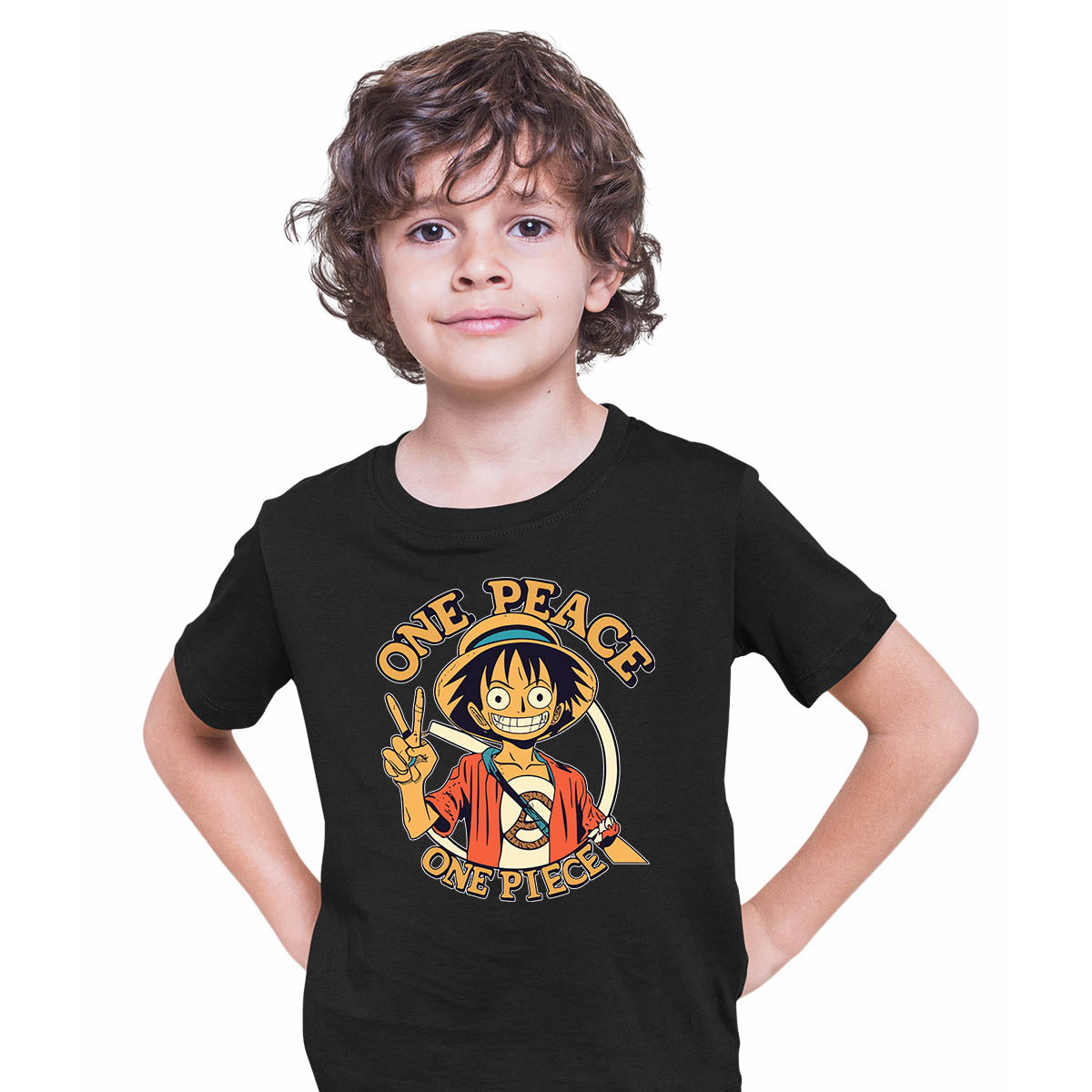 One Peace Monkey D. Luffy One Piece Anime Manga Black T-shirt for Kids