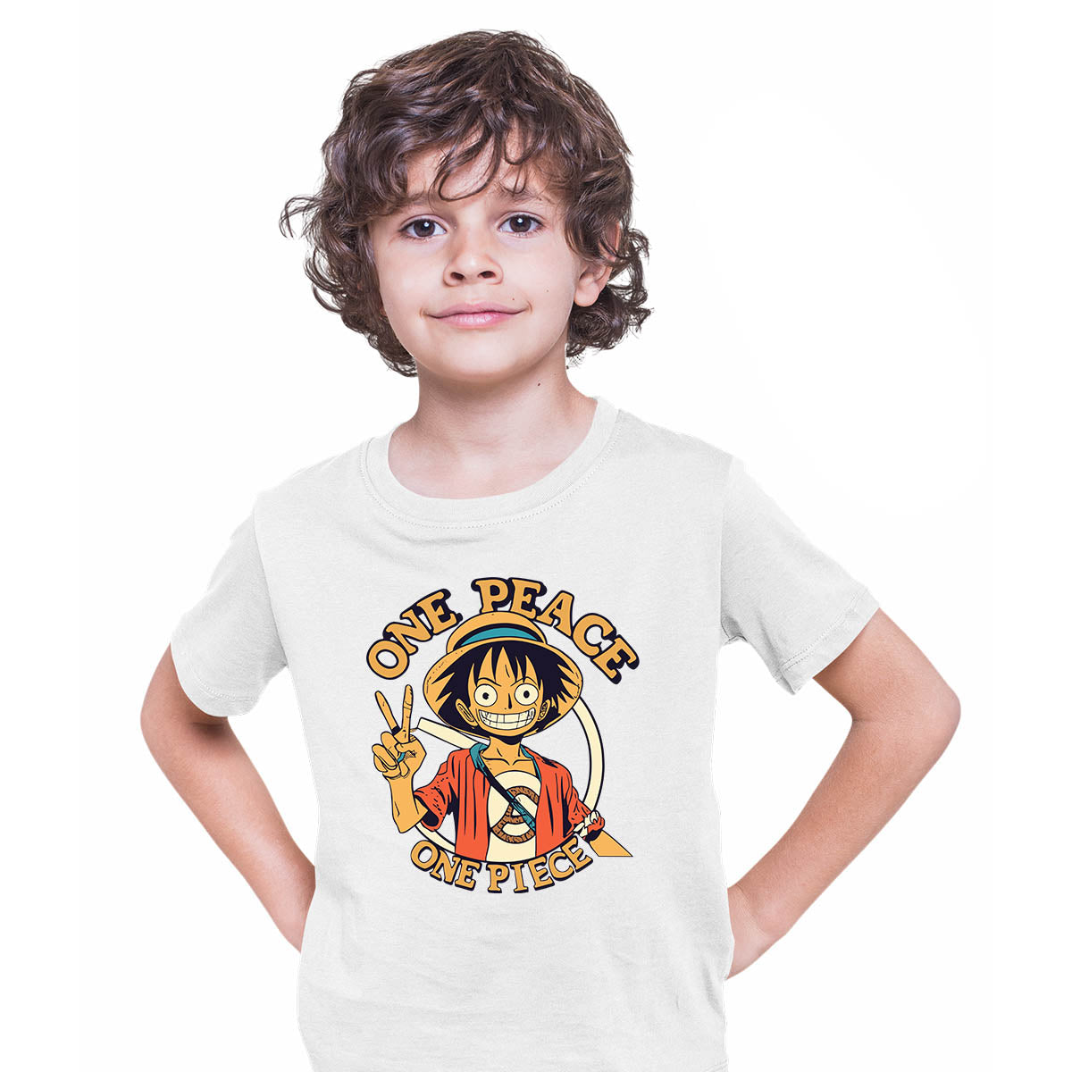 One Peace Monkey D. Luffy One Piece Anime Manga White T-shirt for Kids