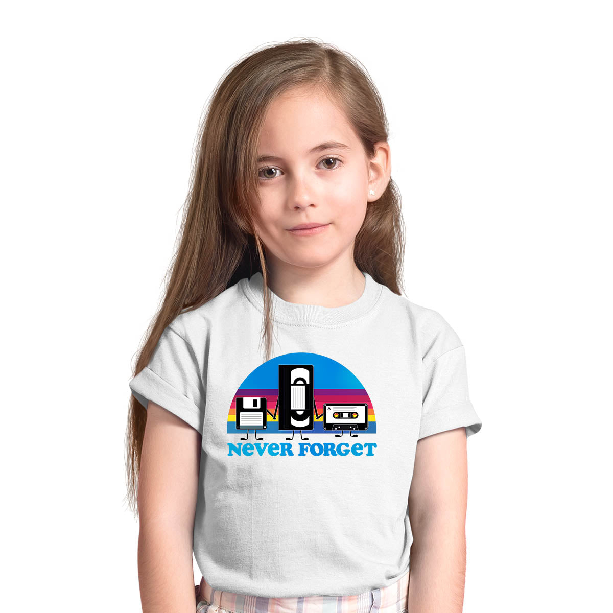 Vintage Never Forget Shirt Funny Retro Floppy Disk VHS Tee White T-shirt for Kids