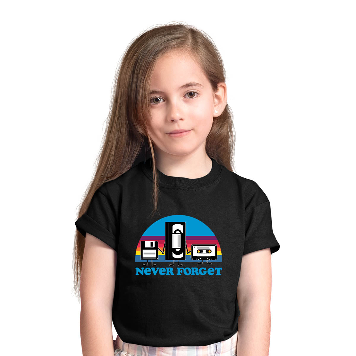 Vintage Never Forget Shirt Funny Retro Floppy Disk VHS Tee Black T-shirt for Kids