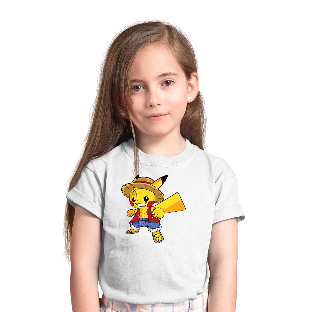 Pikachu Luffy One Piece Pikachu Pokemon Cute Cartoon Kids White T-shirt for Kids