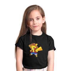 Pikachu Luffy One Piece Pikachu Pokemon Cute Cartoon Kids Black T-shirt for Kids