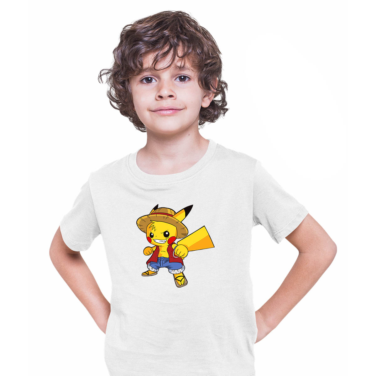 Pikachu Luffy One Piece Pikachu Pokemon Cute Cartoon Kids White T-shirt for Kids