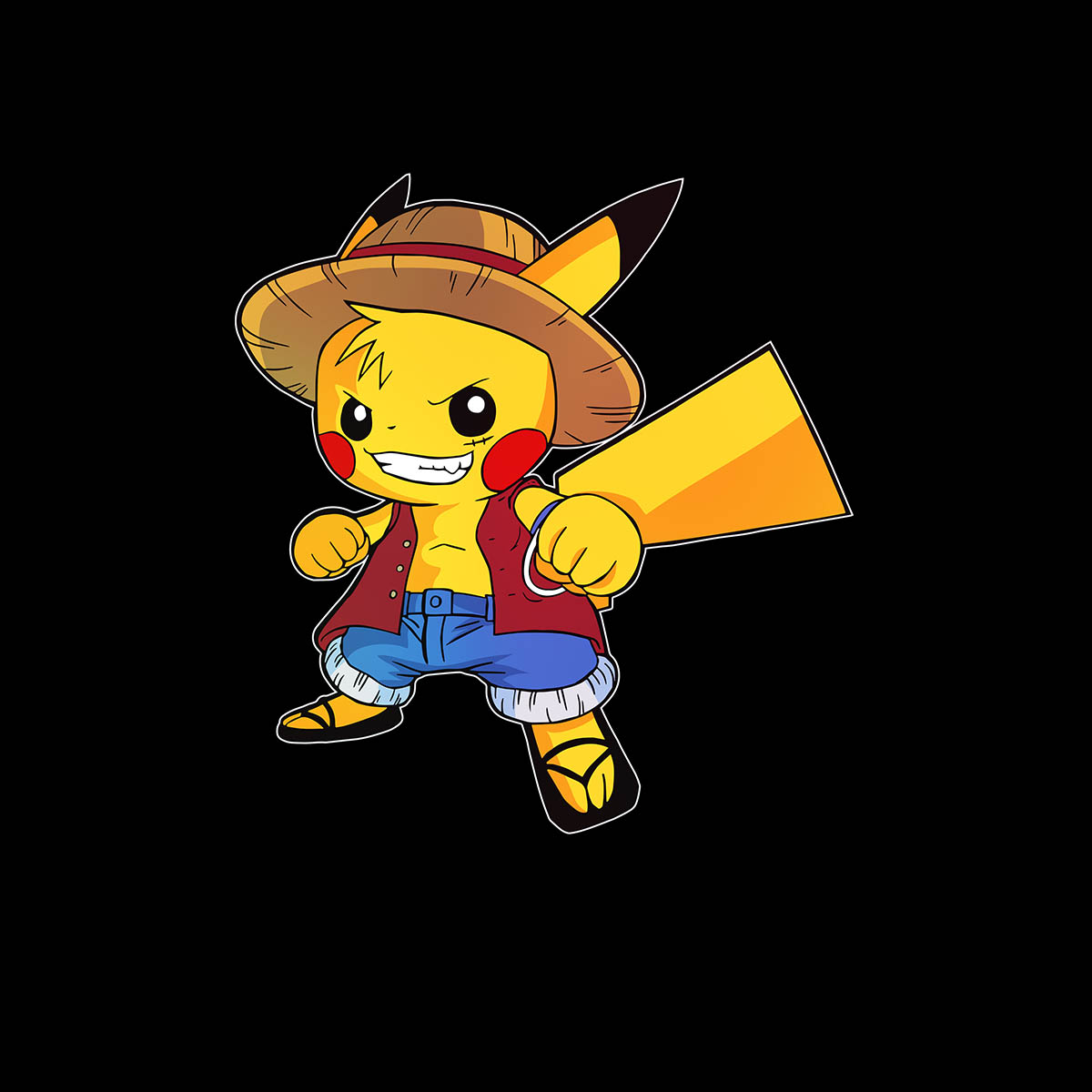 Pikachu Luffy One Piece Pikachu Pokemon Cute Cartoon Kids T-shirt for Kids