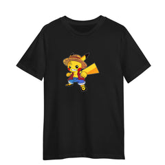 Pikachu Luffy One Piece Pikachu Pokemon Cute Cartoon Adult Black Unisex T-shirt