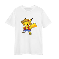 Pikachu Luffy One Piece Pikachu Pokemon Cute Cartoon Adult White Unisex T-shirt