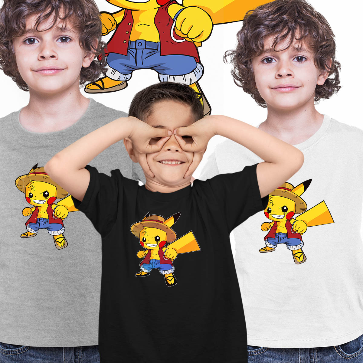 Pikachu Luffy One Piece Pikachu Pokemon Cute Cartoon Kids T-shirt for Kids