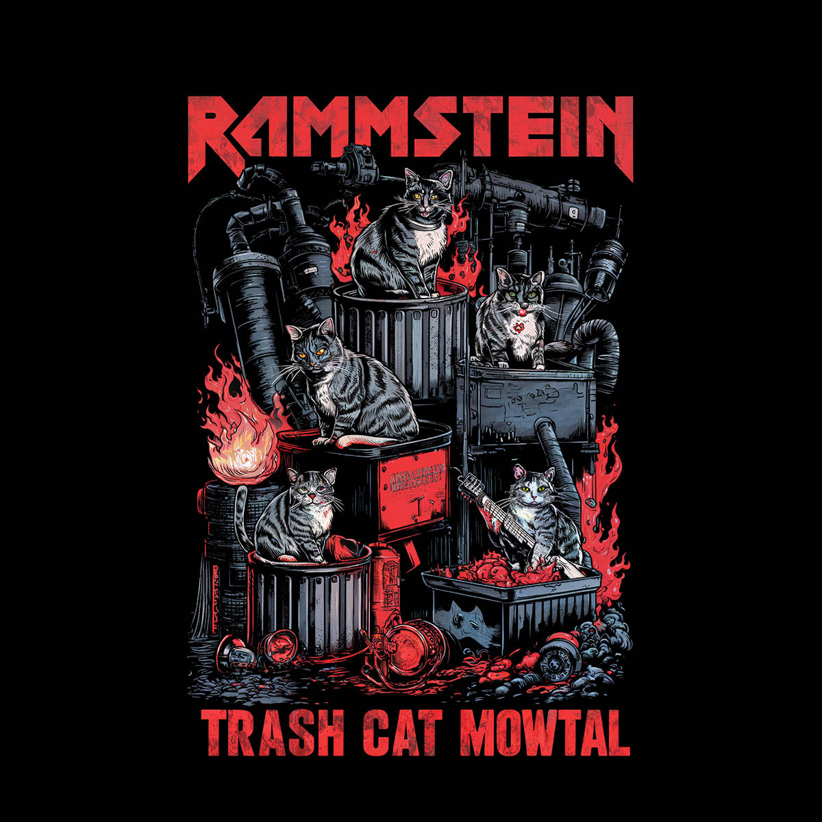 Meow-tastic Sarcasm: Rammstein's Cats Sarcastic Black T-shirt