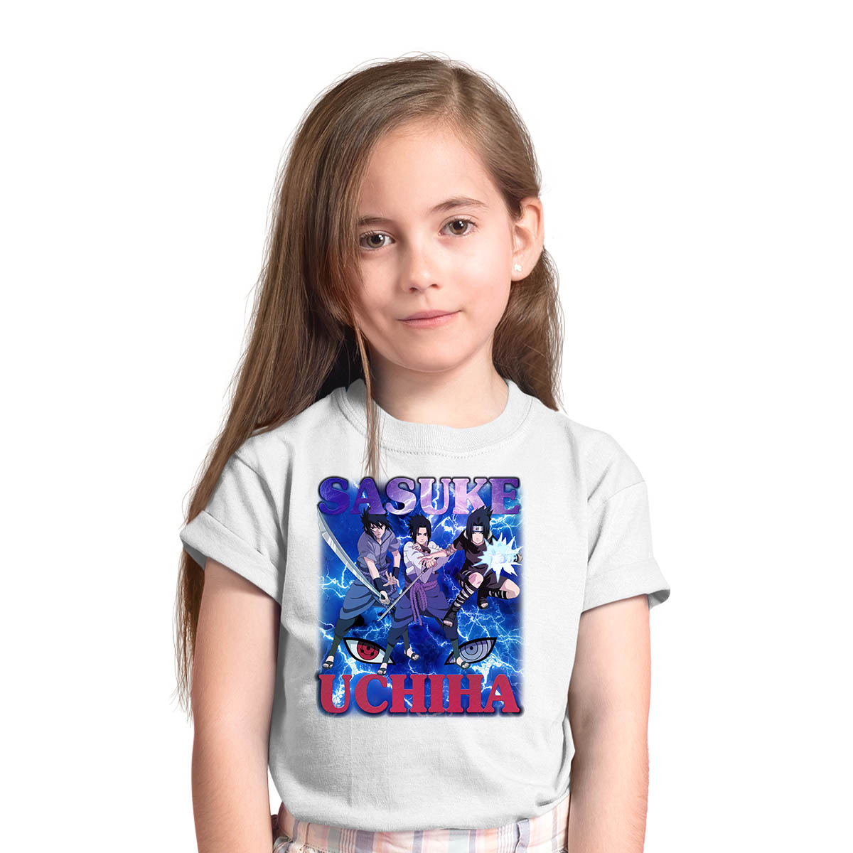 Naruto Shippuden Sasuke Uchiha Graphic Art Naruto Anime Manga White T-shirt for Kids