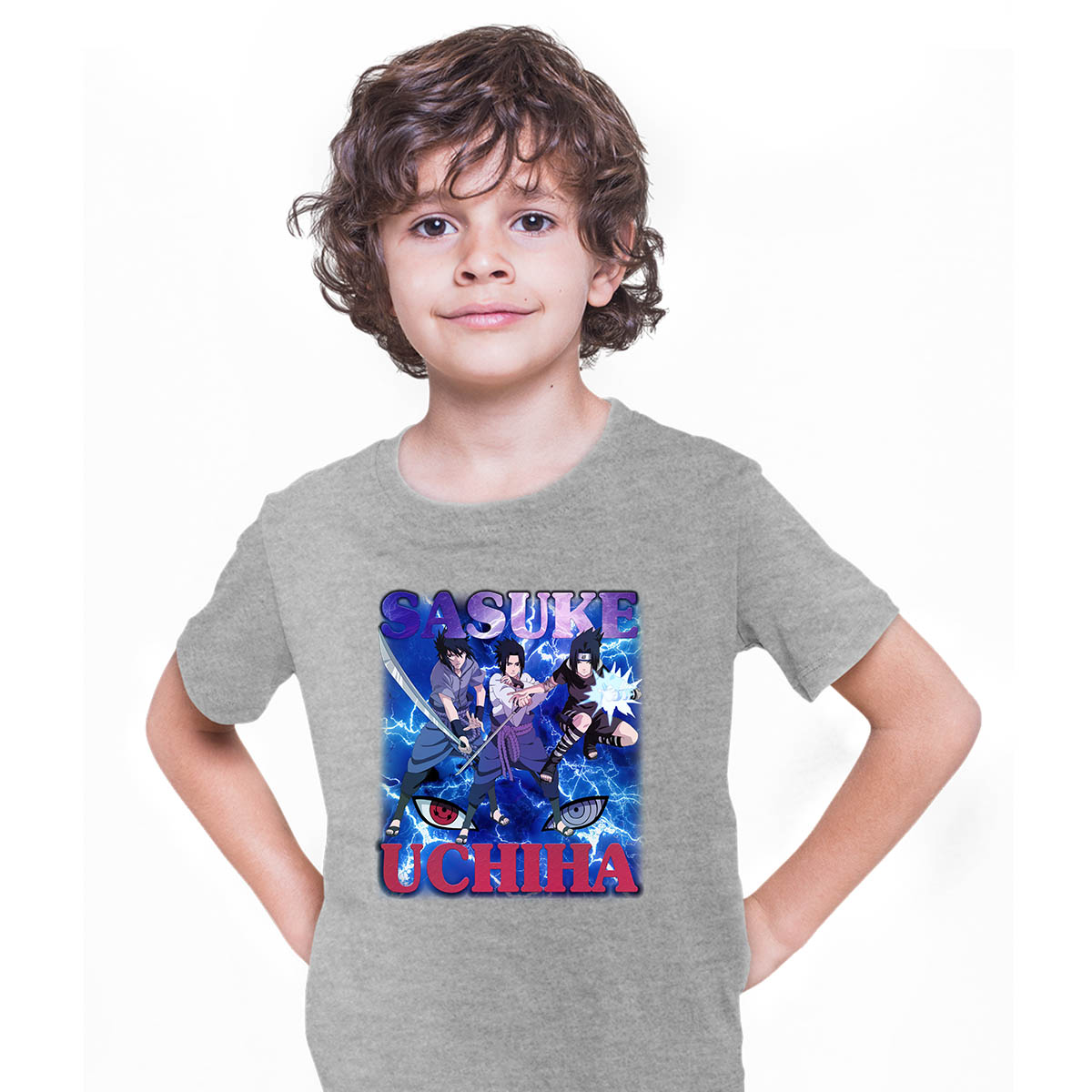 Naruto Shippuden Sasuke Uchiha Graphic Art Naruto Anime Manga Grey T-shirt for Kids