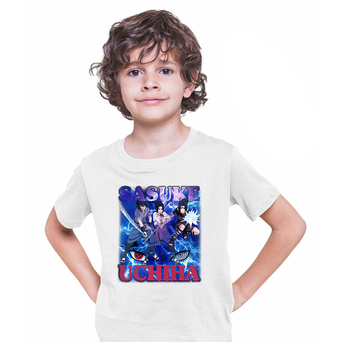 Naruto Shippuden Sasuke Uchiha Graphic Art Naruto Anime Manga White T-shirt for Kids