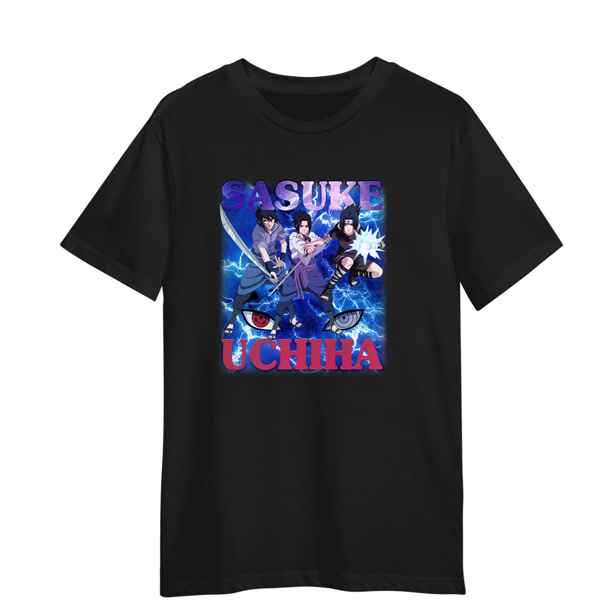 Sasuke Uchiha Naruto Anime Shippuden Adult Unisex Black T-shirt