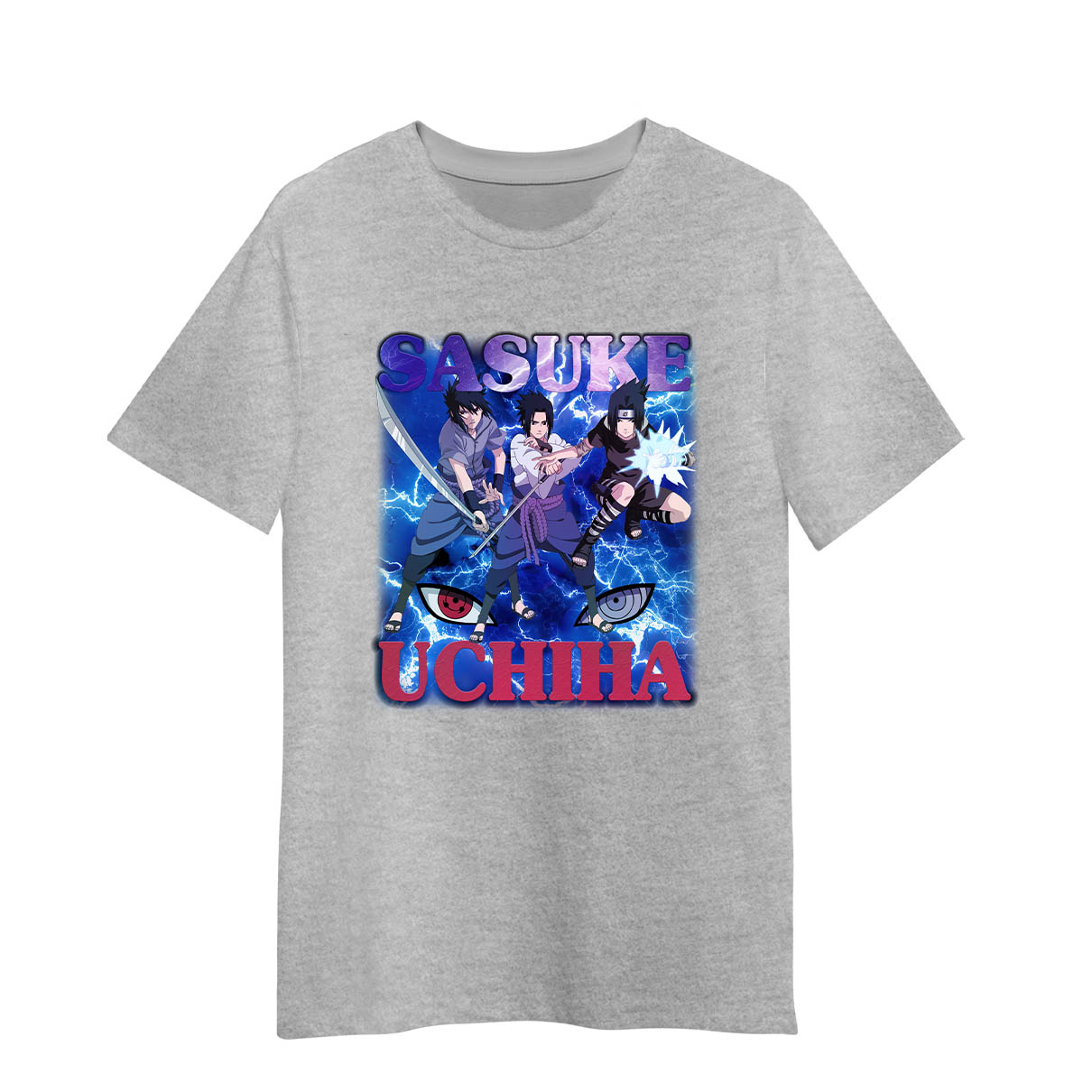 Sasuke Uchiha Naruto Anime Shippuden Adult Unisex Gray T-shirt