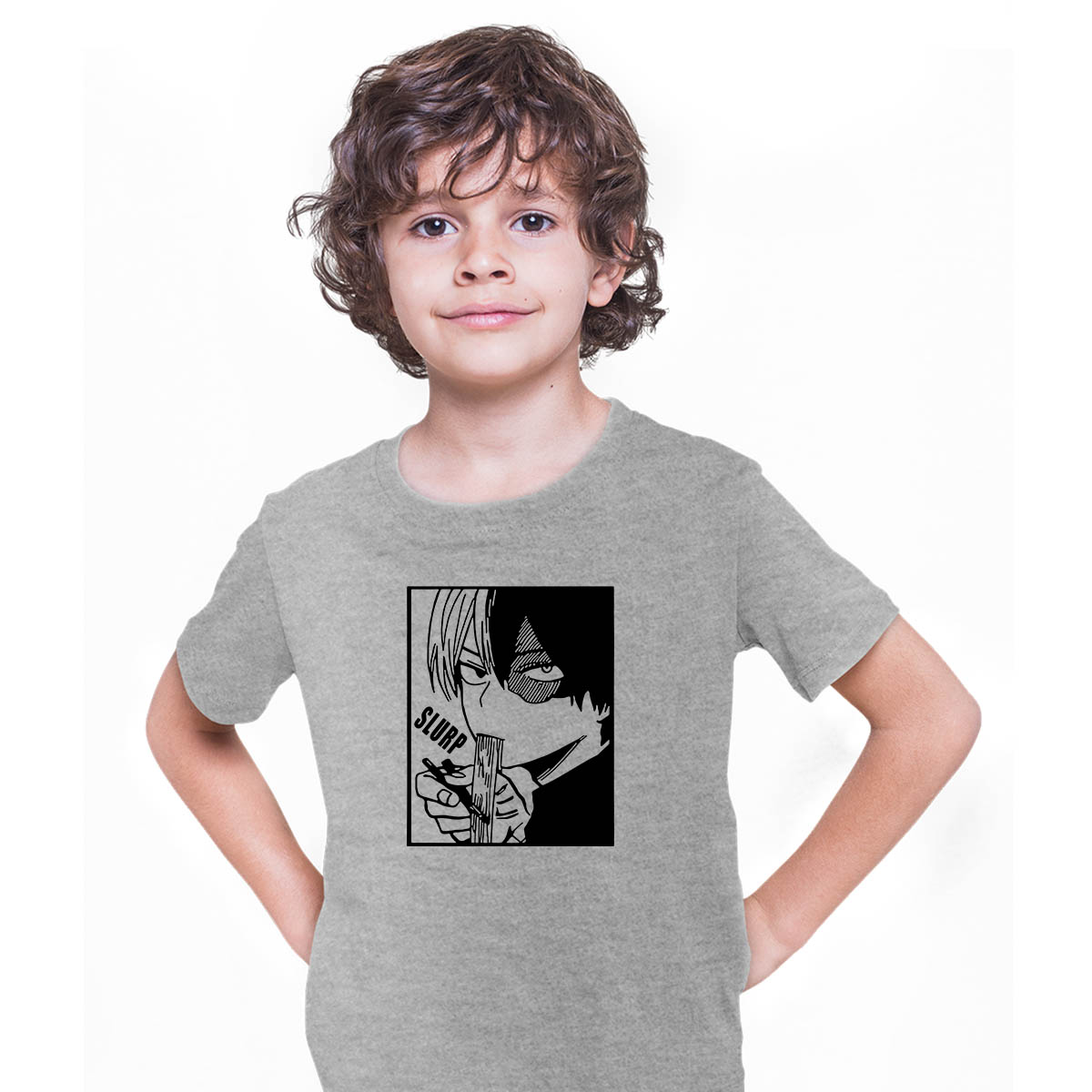 Shoto Todoroki Slurp My Hero Academia Boku No Hero Anime Manga Grey T-shirt for Kids